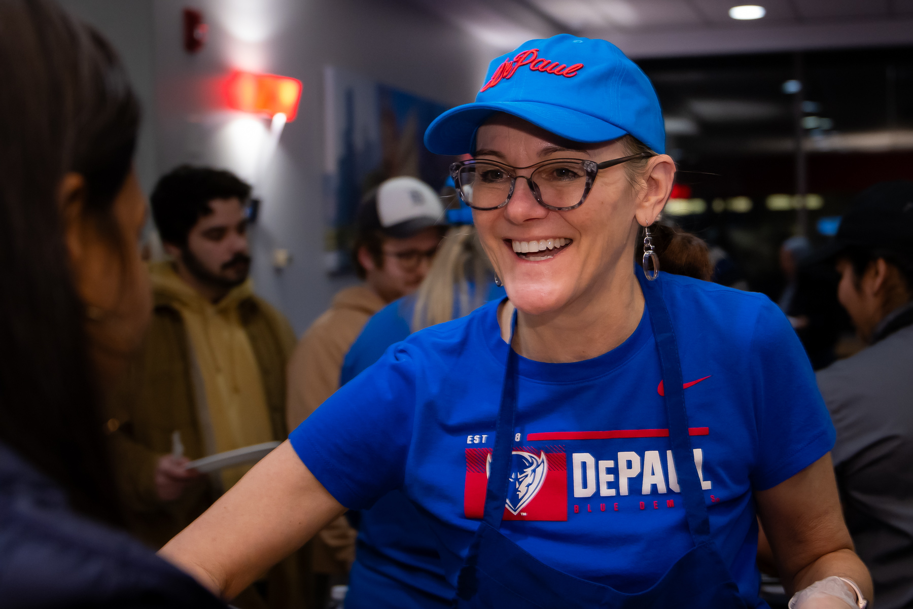 College of Education Dean Jennifer Mueller had a blast at her first Finals Breakfast. (Photo by Jeff Carrion / DePaul University) 